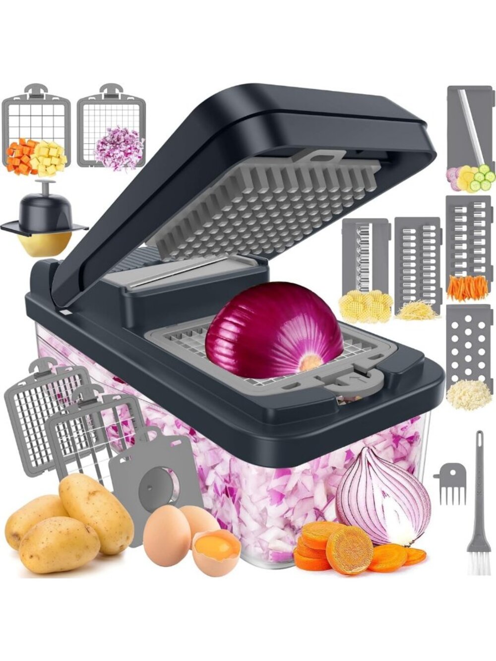 Versatile 12-in-1 Vegetable Chopper & Mandoline with 7 Blades - Gray Veggie